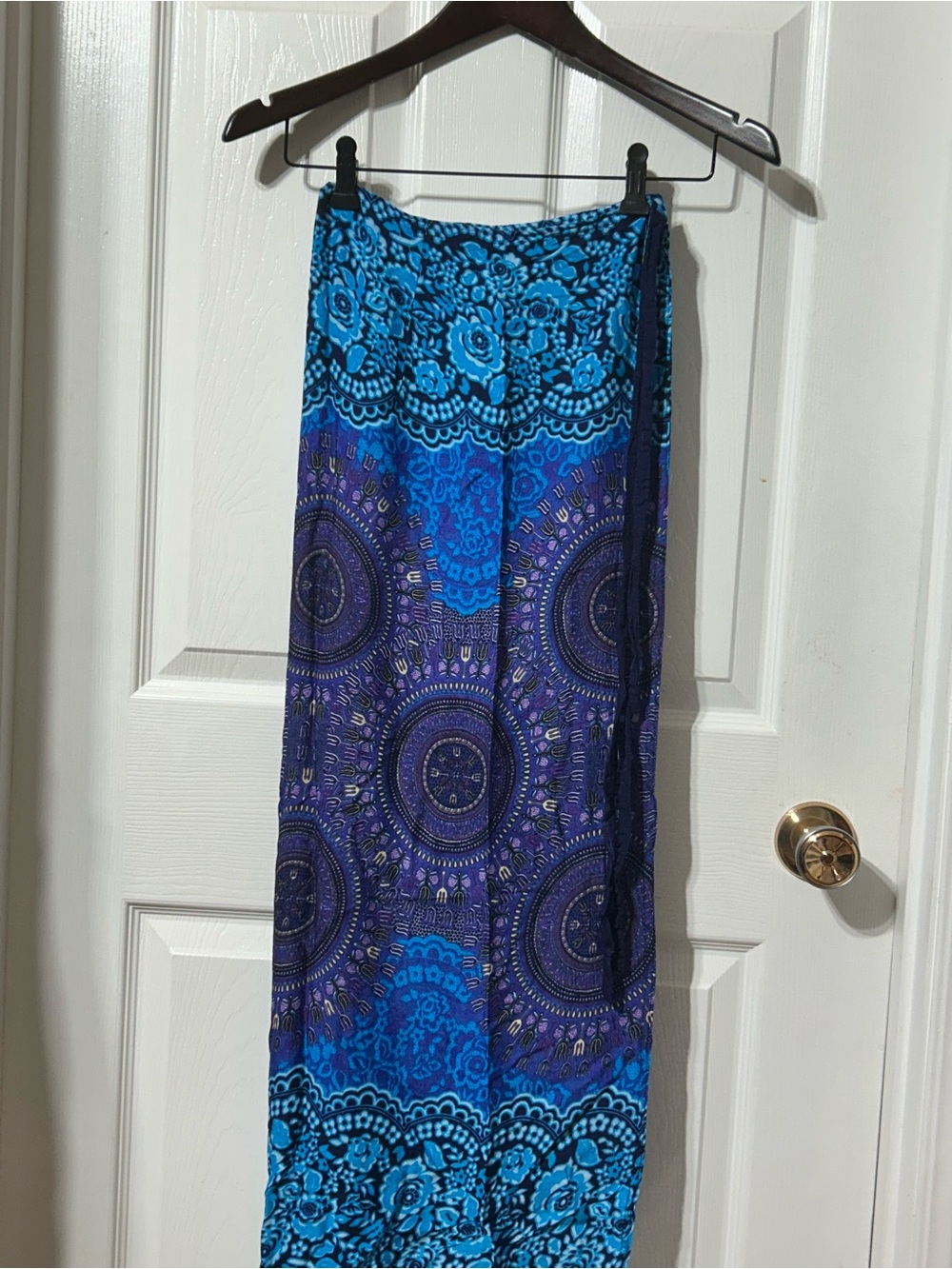 Blue & Purple Printed Midi Wrap Around Skirt - Women